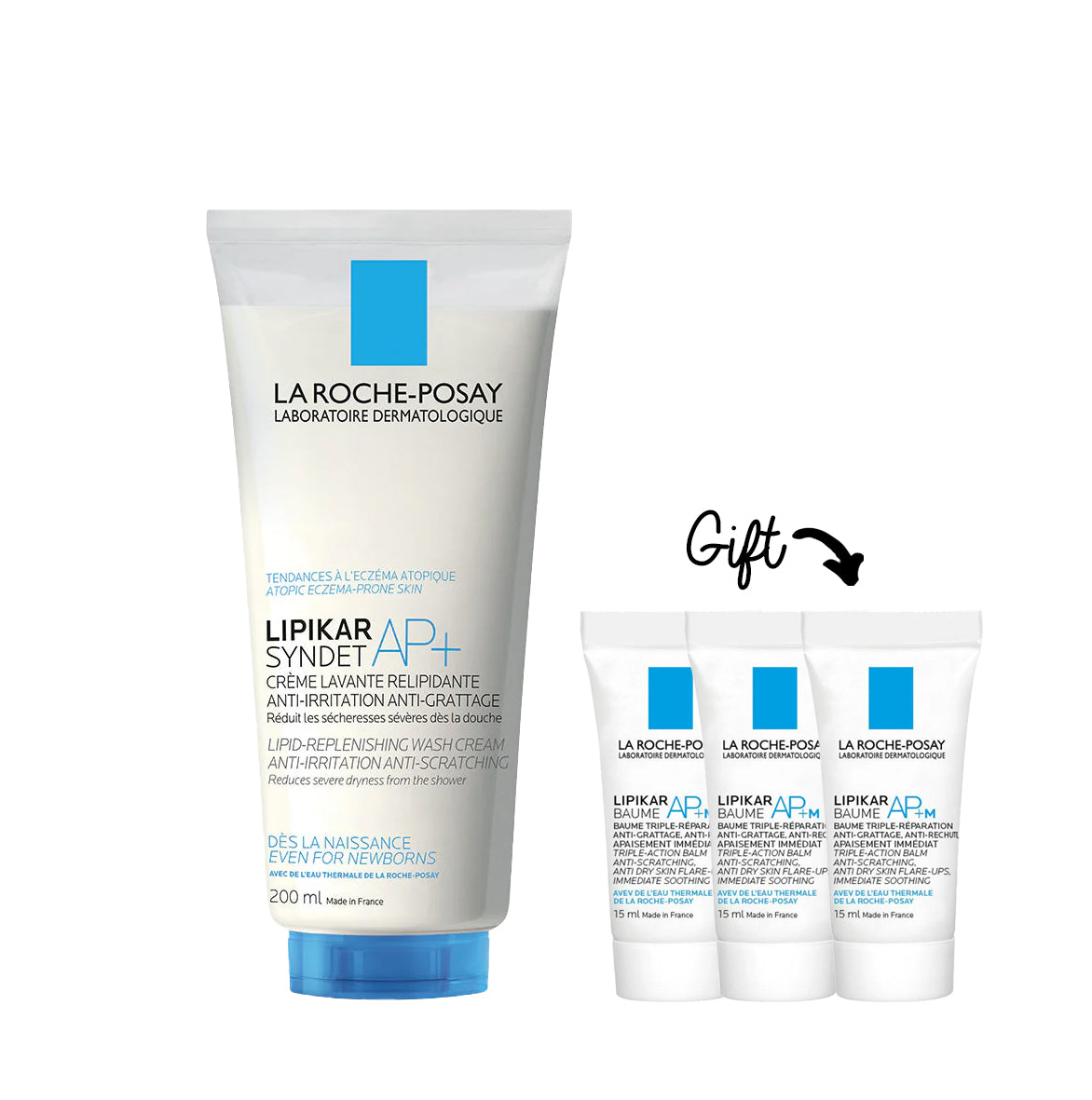 lipikar syndet 200ml + LIPIKAR BAUME AP+ 15ML *3 (Gift)