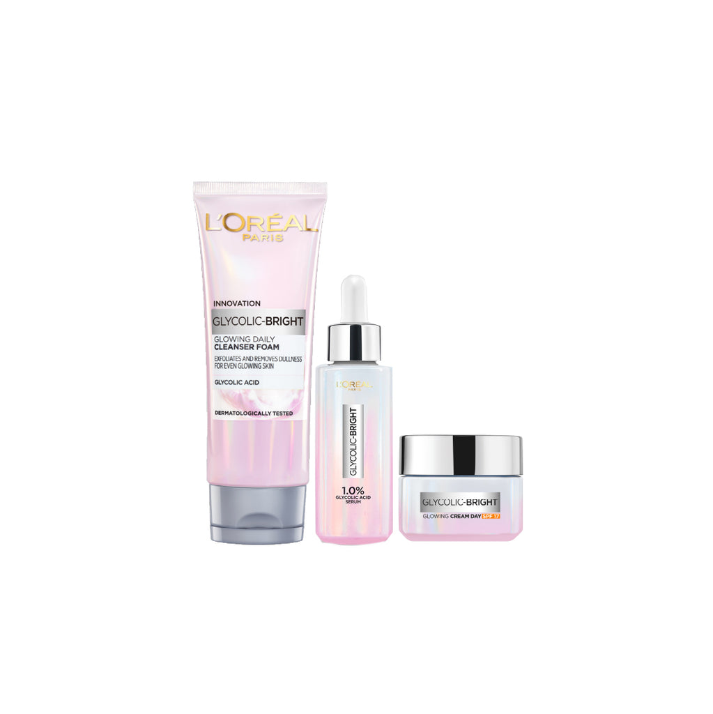 20% OFF Glycolic Bright Instant Glowing Face Serum 30ml + L'Oreal Paris Glycolic Bright Instant Glowing Face Wash 100ml + Any Glycolic Bright Glowing Cream 50ml
