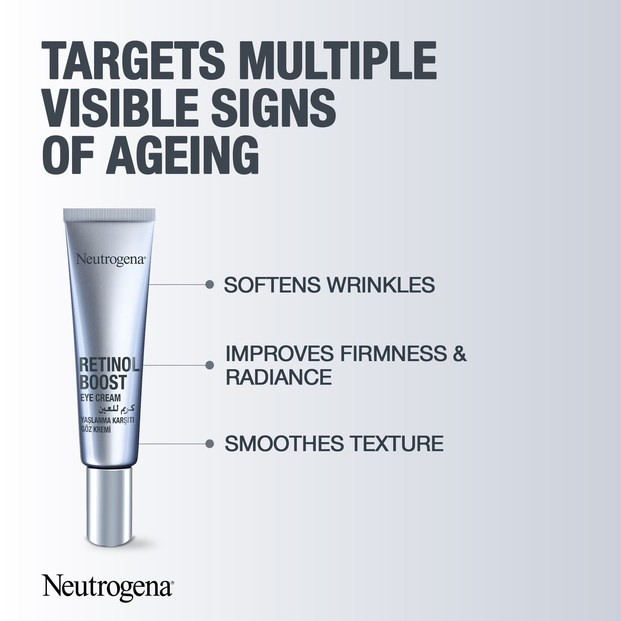 Neutrogena, Retinol Boost Eye Cream,  developed with dermatologists to fight visible signs of ageing by improving skin tone and texture and reducing the appearance of fine lines, 15ml
