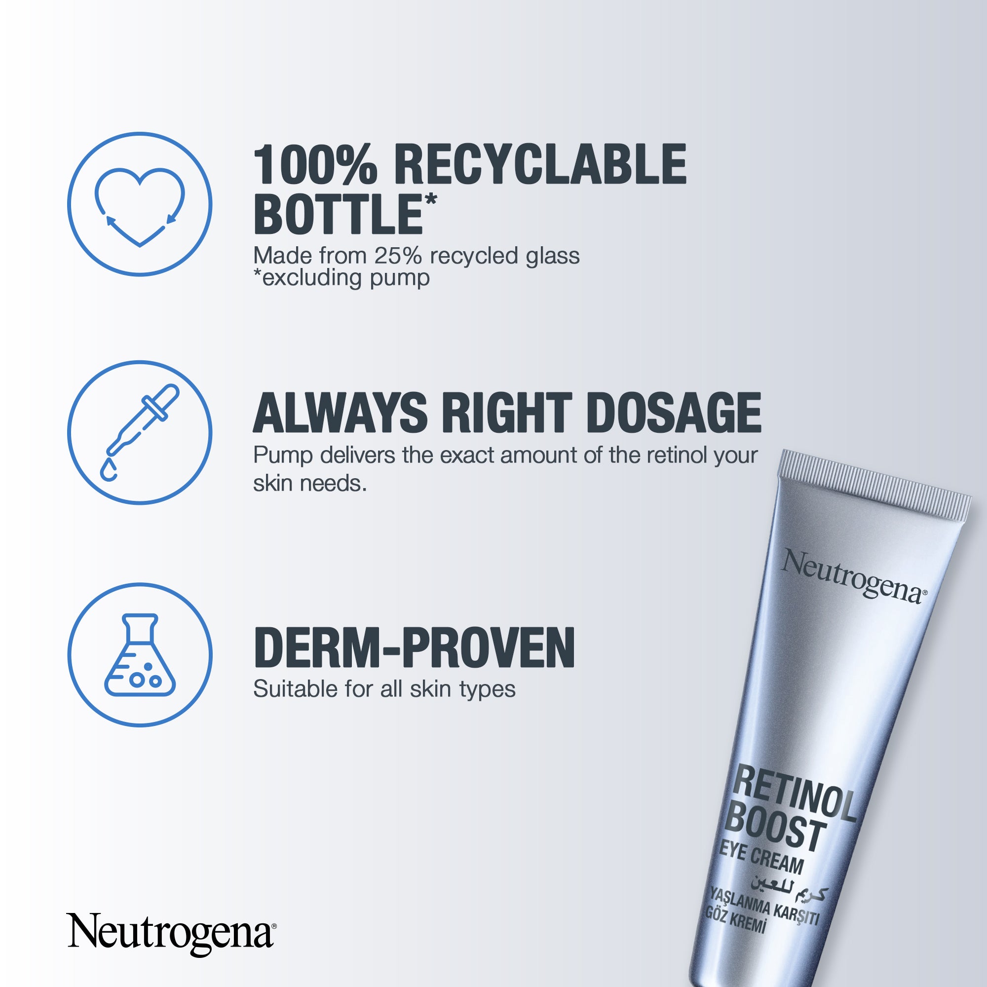 Neutrogena, Retinol Boost Eye Cream,  developed with dermatologists to fight visible signs of ageing by improving skin tone and texture and reducing the appearance of fine lines, 15ml