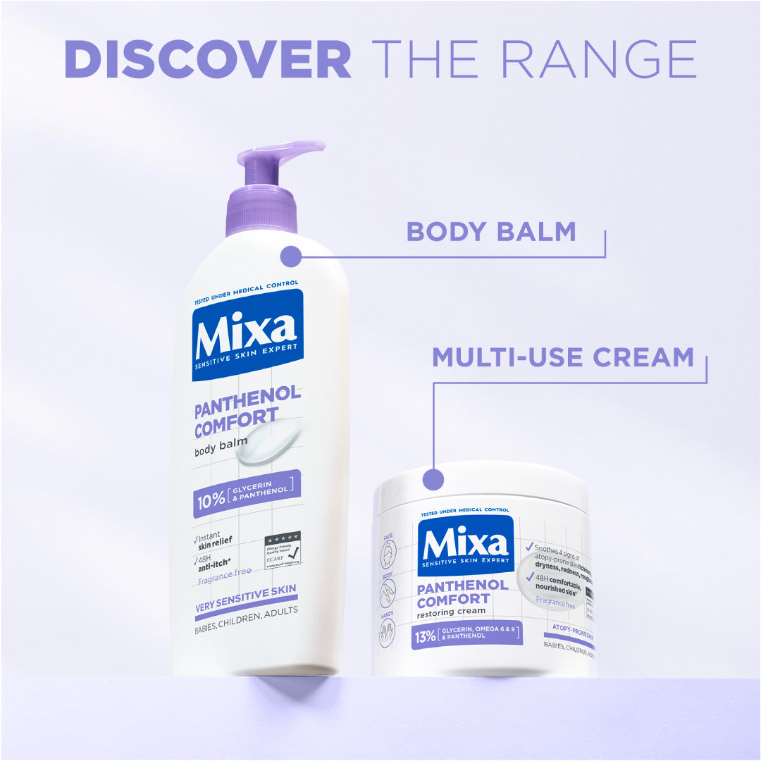 Mixa Panthenol Comfort Moisturizing Cream Jar - Anti-Scratching Cream - For Dry Skin, Atopy Prone Skin and Eczema - With 13% Glycerin, Omega 6 & 9, and Panthenol - For Face, Hands & Body - 400 ml