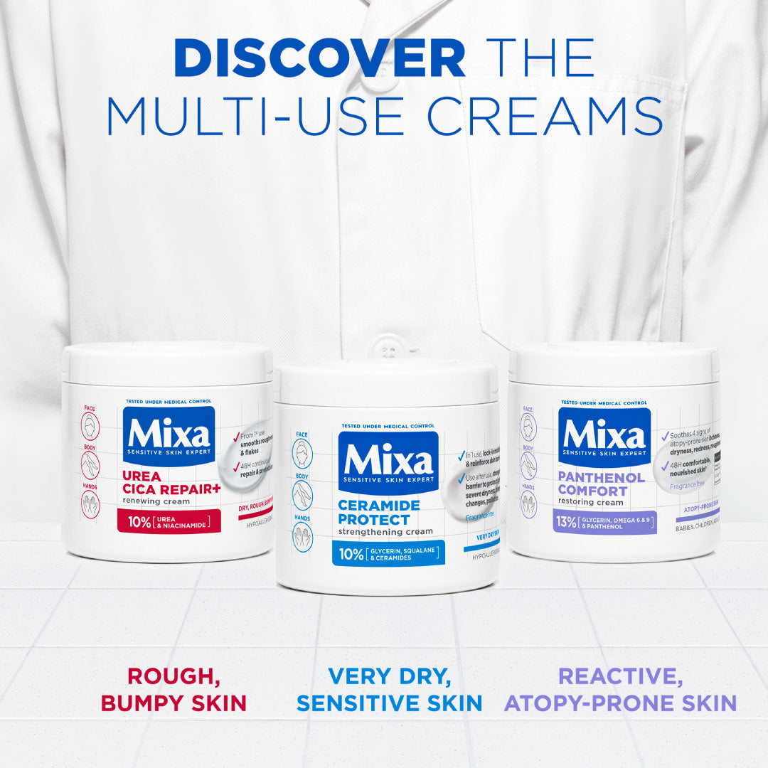 Mixa Panthenol Comfort Moisturizing Cream Jar - Anti-Scratching Cream - For Dry Skin, Atopy Prone Skin and Eczema - With 13% Glycerin, Omega 6 & 9, and Panthenol - For Face, Hands & Body - 400 ml