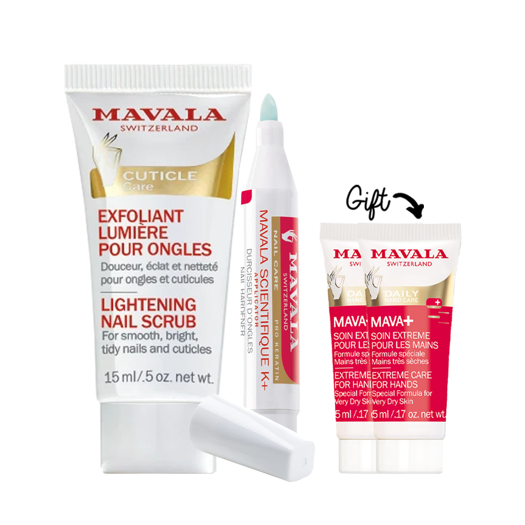 Buy one Lightening nail Scrub + MAVA Pen Get  2 prebiotic hand cream 5 ml