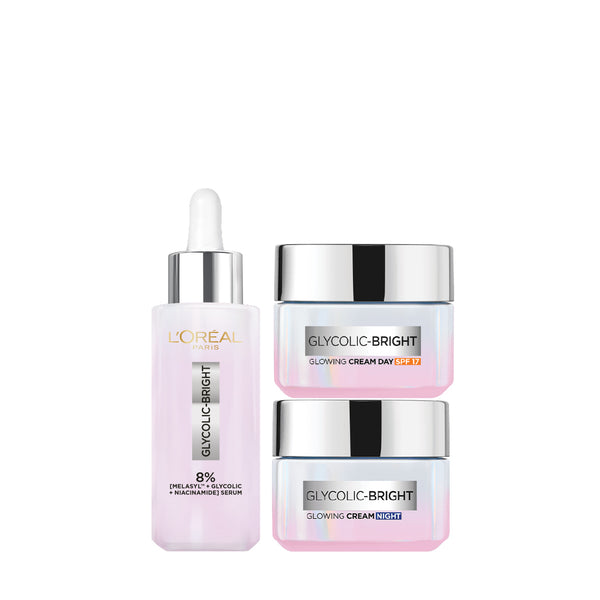 20 % OFF Glycolic bright serum + Day cream + Night cream