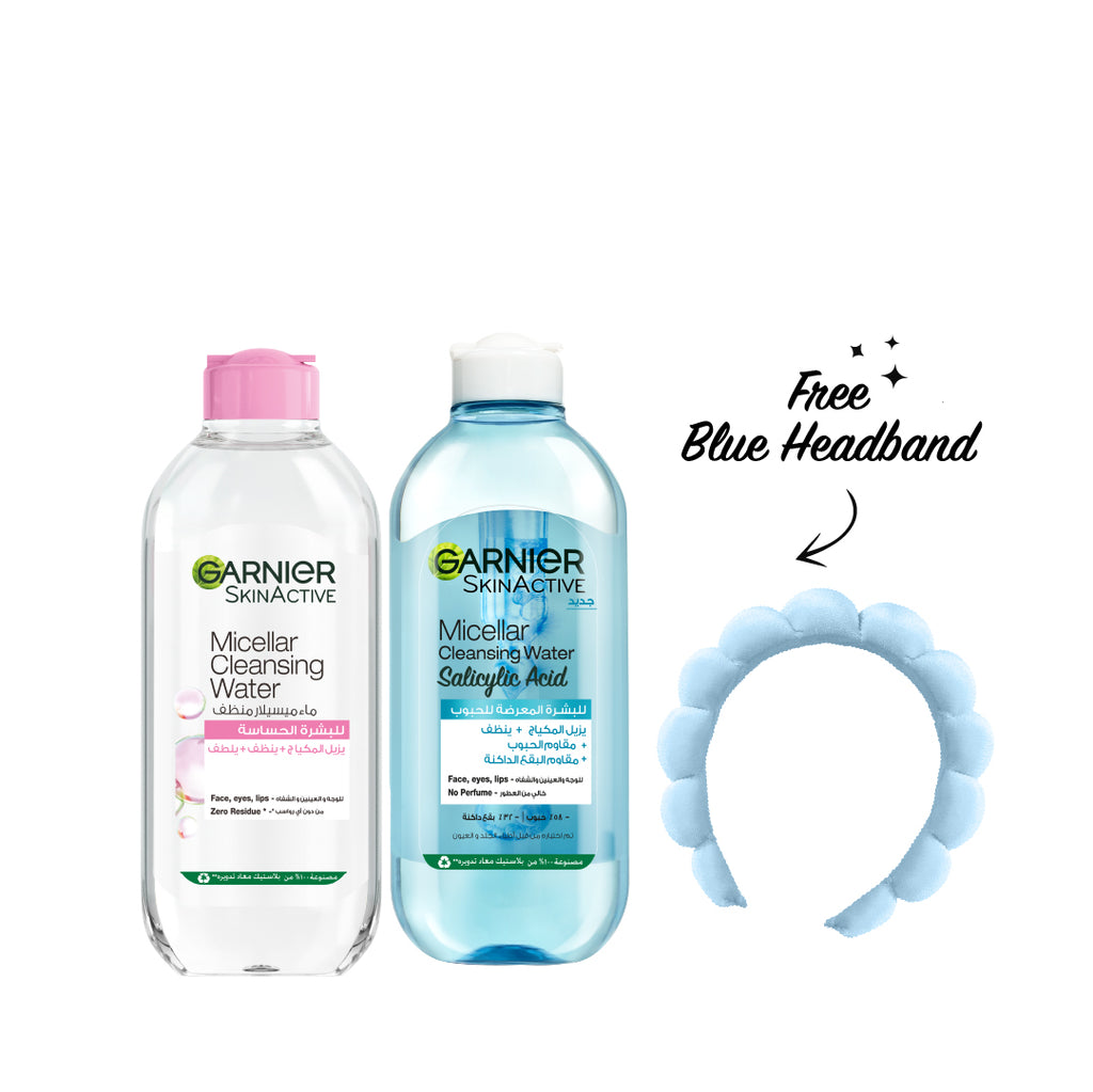 10% OFF Garnier Fast Clear Micellar Water classic 400ml + Micellar Water with Salicylic Acid for Acne Prone Skin Get Headband