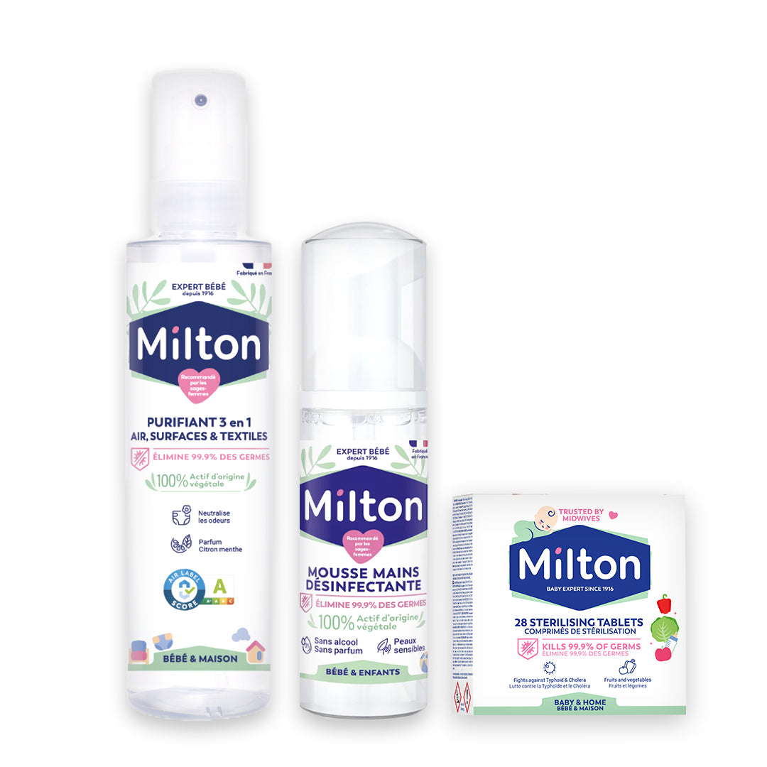 20% Off: Sterilizing Tablets x28 : For Baby items , Fruits & Vegetables + Milton 3 in 1 Purifying Spray 200ml +  Milton Antibacterial Hand Foam