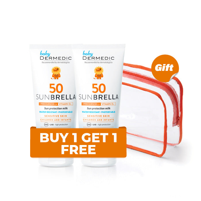 Buy 1 Get 1 Free Dermedic Sunbrella Baby sun Protection milk for children spf 50 + Pouch