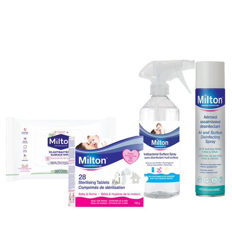 15% OFF Milton Sterilising Tablets x28 + Antibacterial Air Spray 300ML + Antibacterial Surface Spray 500ml + Antibacterial Surface Wipes x30
