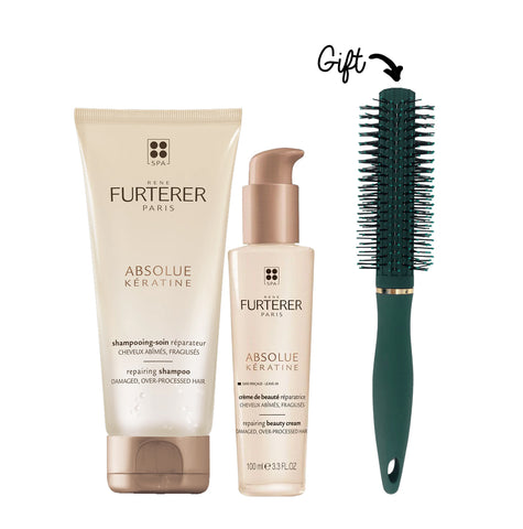 Hair Renewal  and Repair Kit: RF ABSOLUE KERATINE SHAMPOO 200ML + LEAVE-IN 100ML + BRUSH