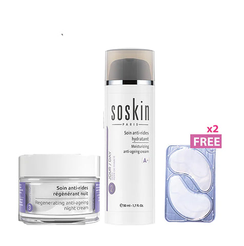 Soskin Moisturizing Anti-aging Night Cream + Soskin Moisturizing Anti Aging Day Cream + Soskin Eye Patches (Gift)