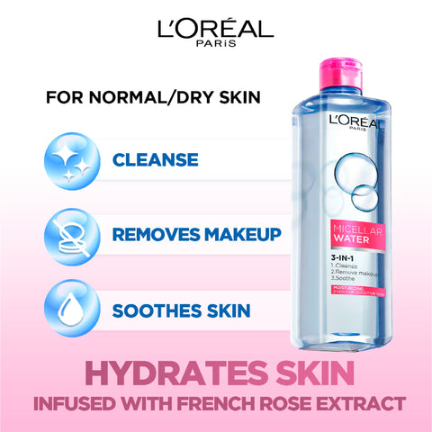 L'Oréal Paris 3-in-1 Refreshing Micellar Water, deep cleansing moisturize micellar for dry to normal skin 400ML