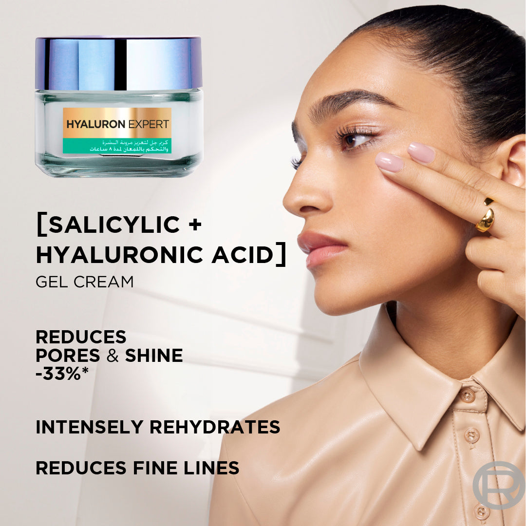 L’Oréal Paris, Hyaluron Expert Oil and Shine Control Replumping Gel Cream, for Combination to Oily Skin, with Hyaluronic Acid and Salicylic Acid, 50 ml