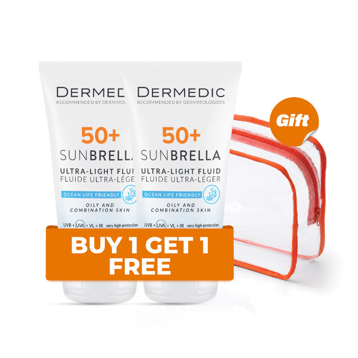 Buy 1 Get 1 Free Dermedic Sunbrella Ultra Light Fluid for Oily and Combination Skin + Pouch