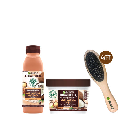15% OFF Ultra Doux Hair Food Coconut & Macadamia + Ultra Doux Hair Food Coconut & Macadamia Shampoo 350ML + FREE Hair Brush