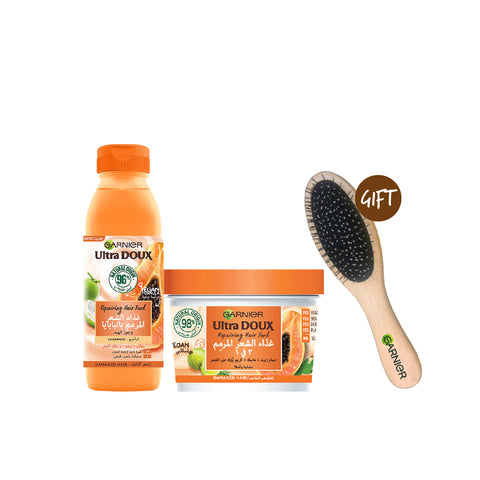 15% OFF  Ultra Doux Hair Food Papaya & Amla + Ultra Doux Hair Food Papaya & Amla Shampoo 350ML + FREE Hair Brush