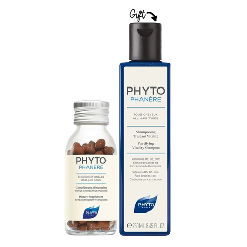 Phytophanere - Hair & Nail Supplement - 120Pills + PHYTOCYANE Shampoo 250ML GIFT