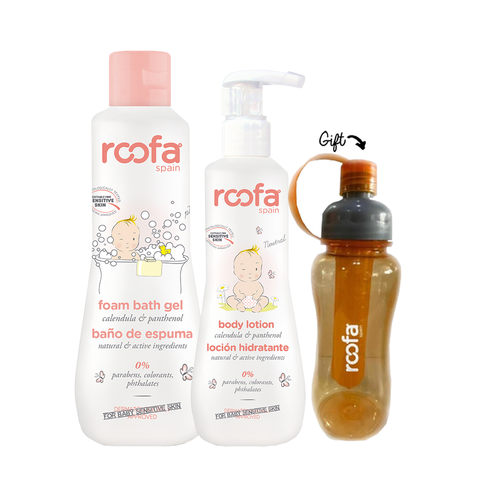 Foam Bath Gel Roofa Calendula & Panthenol + Body Lotion Roofa + Roofa water bottle GIFT