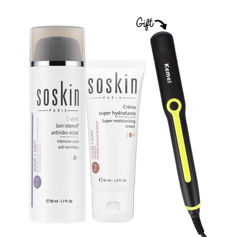 Soskin Super Moisturizing Cream + SoSkin C-Vital (Intensive Anti Wrikle Day Cream) + Hair Straightener GIFT