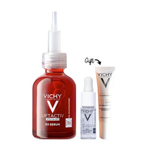 LiftActiv Specialist B3 Anti Aging Serum for Dark Spots & Wrinkles 30ml +  Liftactiv H.A Epidermic Filler Mini 10ML & UV Age Daily 15ml (Gift)