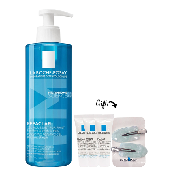 La Roche-Posay Effaclar Gel Cleanser + x3 Effaclar Serum 3ML  & Hair Clips GIFTS