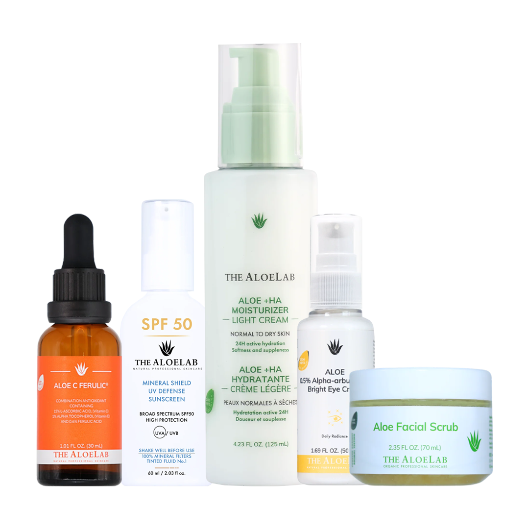 Aloe Lab Aloe C Ferulic + Oil Control Sunscreen + Light Cream Moisturizer + Facial Scrub + Bright Eye Cream
