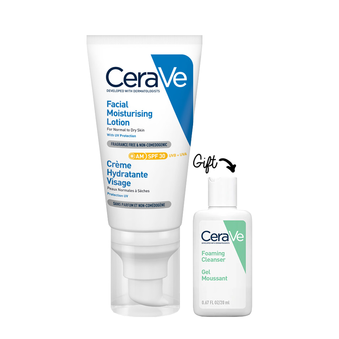 CeraVe AM Facial Moisturizing Lotion SPF30 - Normal To Dry Skin + HYDRATING CLEANSER .20ML