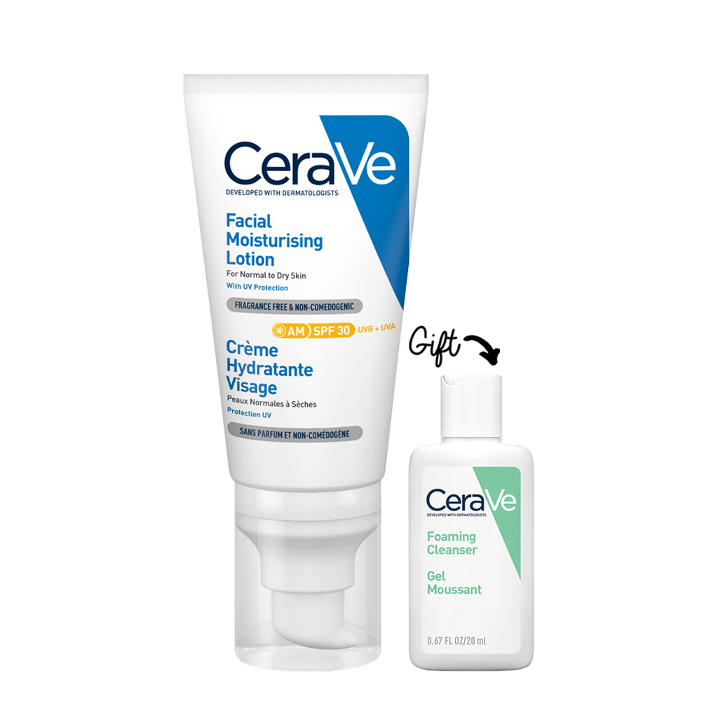 CeraVe AM Facial Moisturizing Lotion SPF30 - Normal To Dry Skin + HYDRATING CLEANSER .20ML