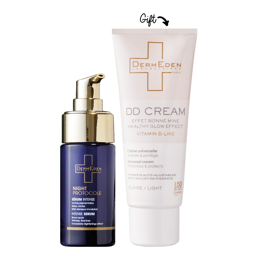 Buy a Night protocol serum OR Night protocol cream  and get 1 day protocol for dry skin OR dd cream (light or medium)