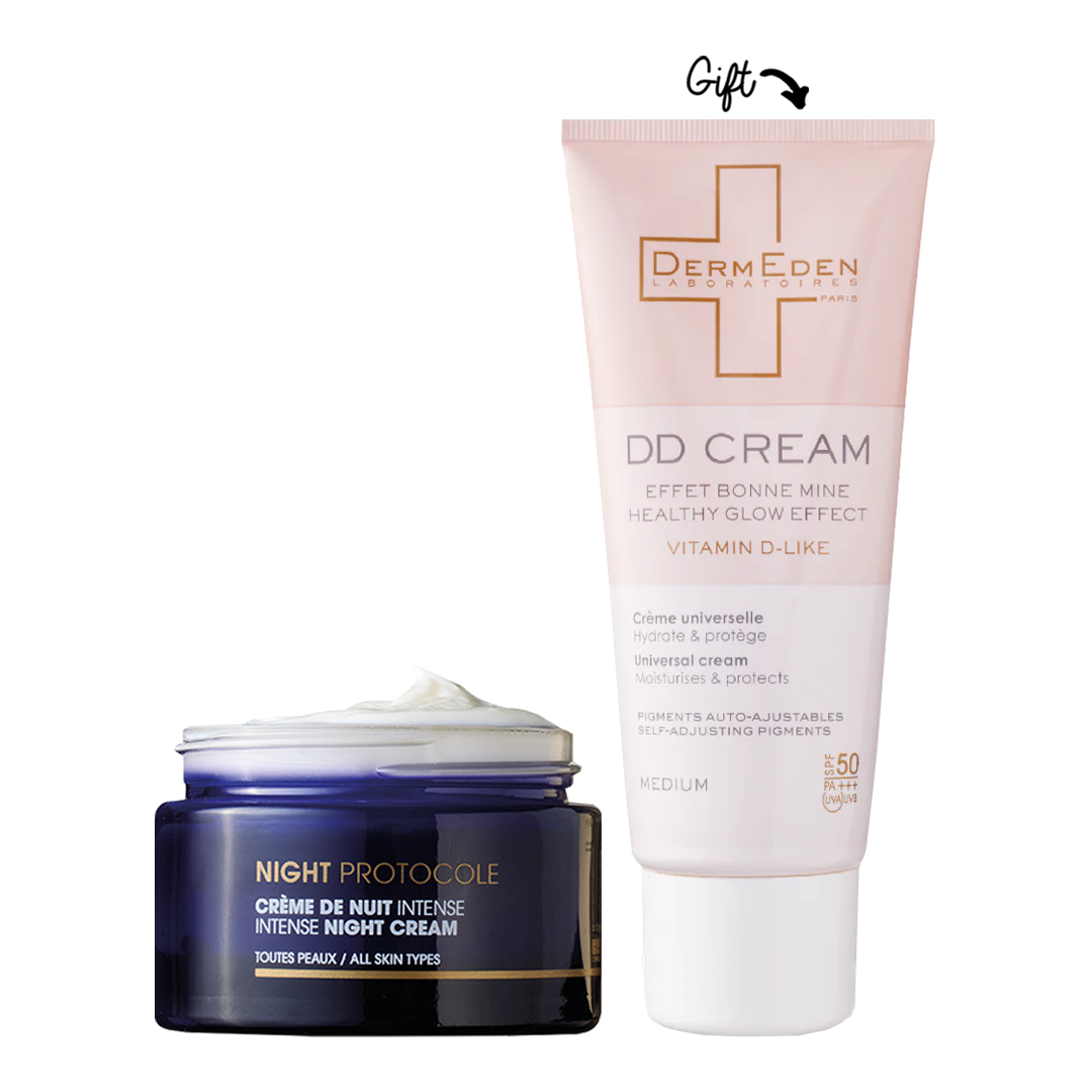 Buy a Night protocol serum OR Night protocol cream  and get 1 day protocol for dry skin OR dd cream (light or medium)