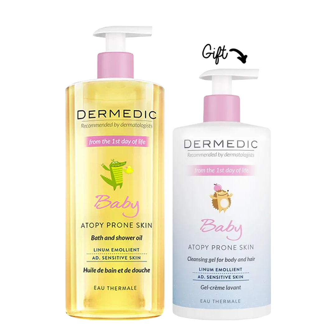 Buy 1 Get 1:  LINUM-Baby Cleansing gel for Body and hair from 1rst Day of life 500ml + LINUM-Baby Bath and shower oil from the 1rst day of Life