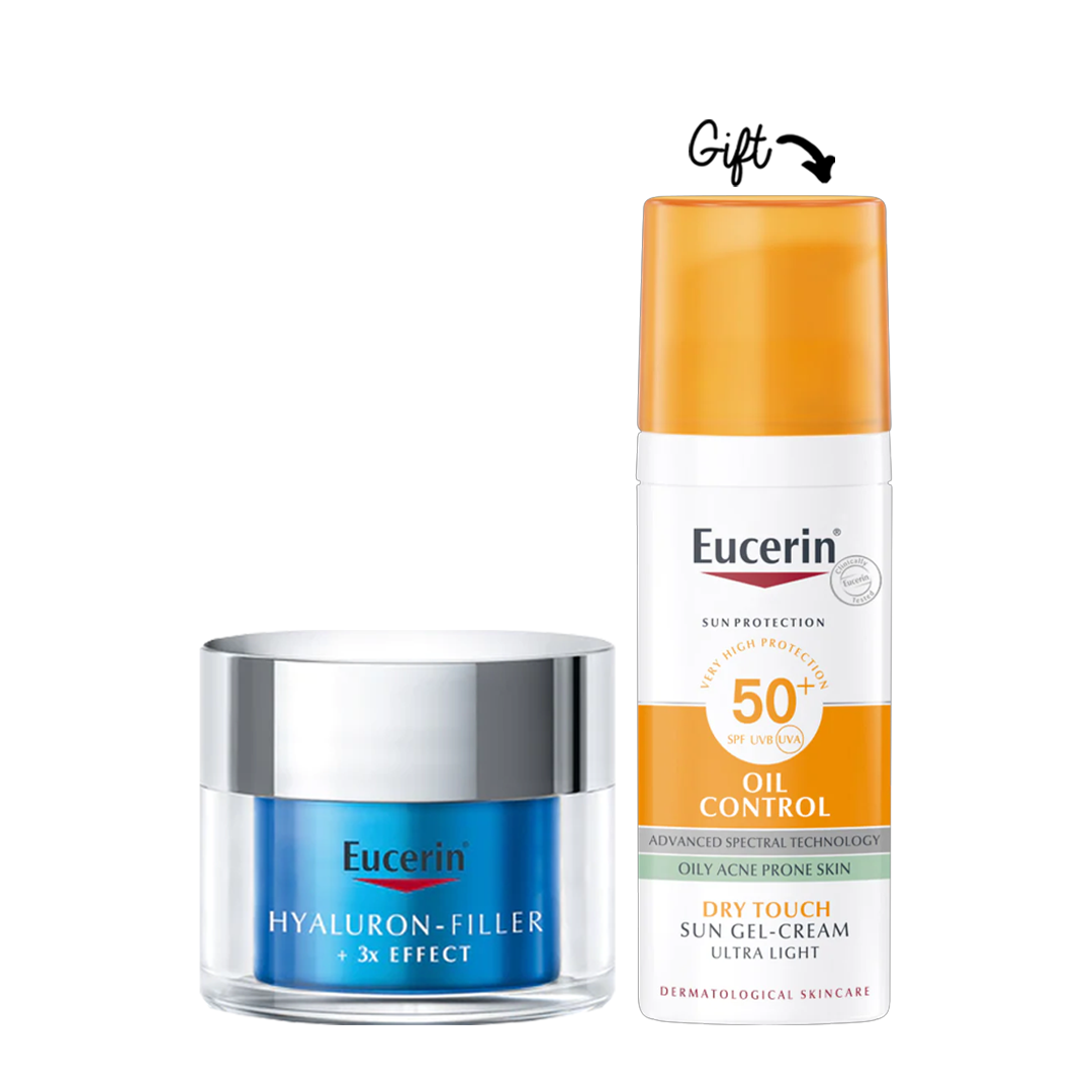 Hyaluron - Filler + 3x effect Moisture Booster Night 50ml+ Oil Control Sun Gel-Cream Dry Touch 50+ (Free)