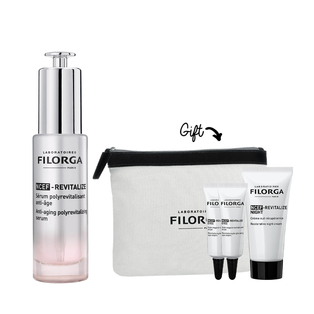 Exclusive: Buy 1 NCEF-Revitalize Serum Receive 2 NCEF-Revitalize Eyes (4ml)  + 1 NCEF-Revitalize Night (15ml)  + 1 Filorga Trousse FREE