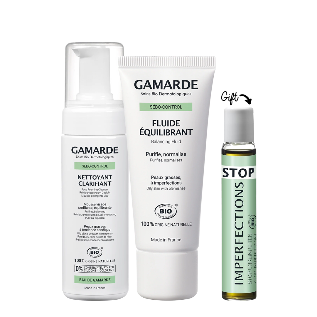 Buy Gamarde Face Foaming Cleanser 160ml + Balancing Fluid 40ml & get a FREE Balancing Anti-Spots Roll-On 10ml