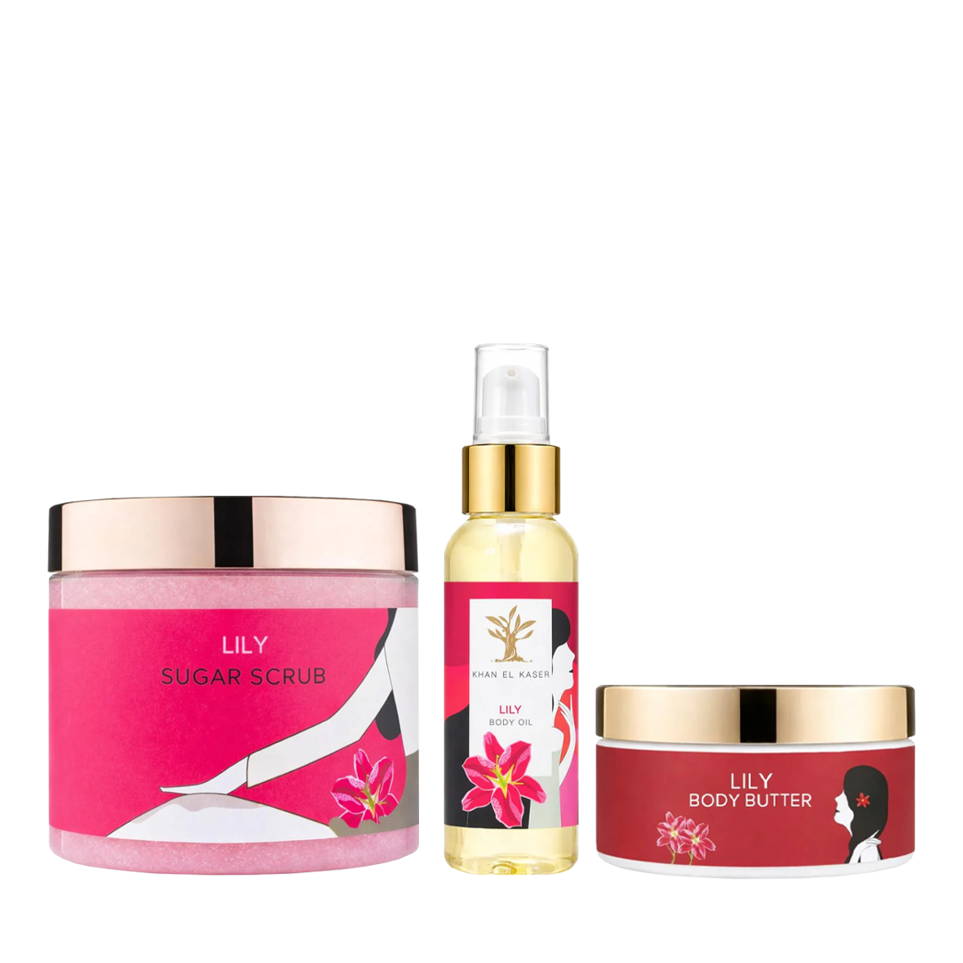 Khan Al Kaser Lily Body Scrub + Body Oil + Body Lotion OR Body Butter