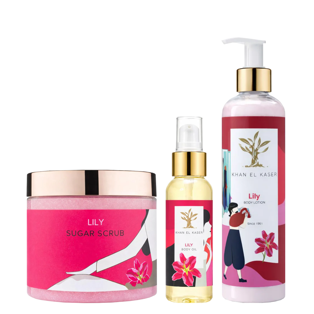 Khan Al Kaser Lily Body Scrub + Body Oil + Body Lotion OR Body Butter