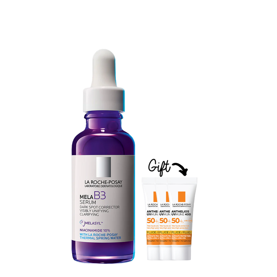 With every purchase La Roche-Posay Mela B3 Anti-Dark Spots Concentrate Serum With Niacinamide 30ml- Get Anthelios UV Mune 3ml x3