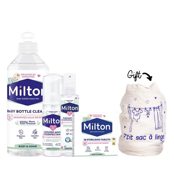 20% OFF: Baby Bottle Cleaner 500ml + Milton 3 in 1 Purifying Spray 200ml + Milton Antibacterial Hand Foam + Sterilizing Tablets x28 : For Baby items , Fruits & Vegetables