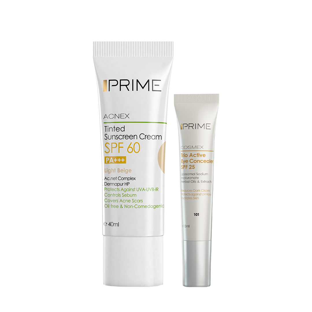 Buy Prime Tinted Sunscreen Cream SPF 60/Natural Beige Get Trio Active Eye Concealer SPF 25/ 102 at 40% off