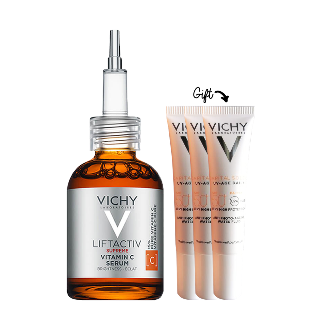 Vichy Liftactiv Vitamin C Brightening Skin Corrector Serum 20ml + SMP CAP SOL UV AGE SPF50 3ML (x3) (Gift)