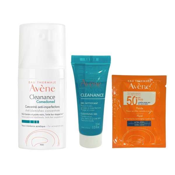 Comedomed 30ml + cleanance gel 30ml &  1x avene ultra light sunscreen sachet GIFTS