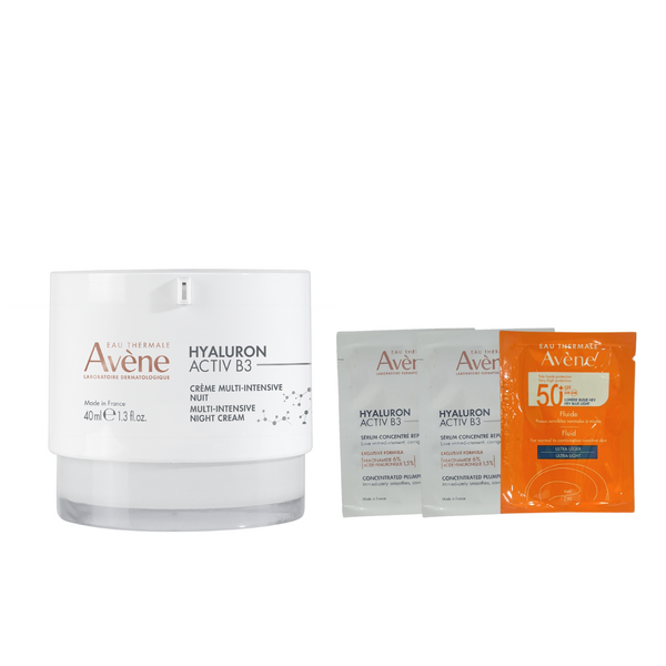 Avene hyaluron b3 night cream + 2x hyaluron b3 serum sachets & 1x avene ultra light sunscreen sachet GIFTS