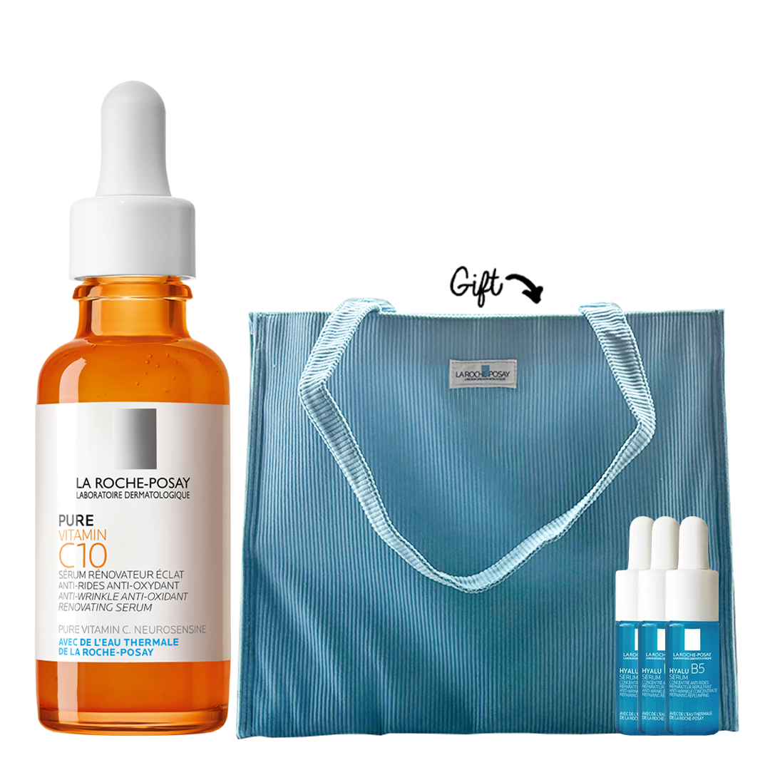 Pure Vitamin C 10 Serum 30ML + 3x Hyalu B5 Serum 3ml (Gift)+  La Roche Posay Padded Tote Bag (Gift)