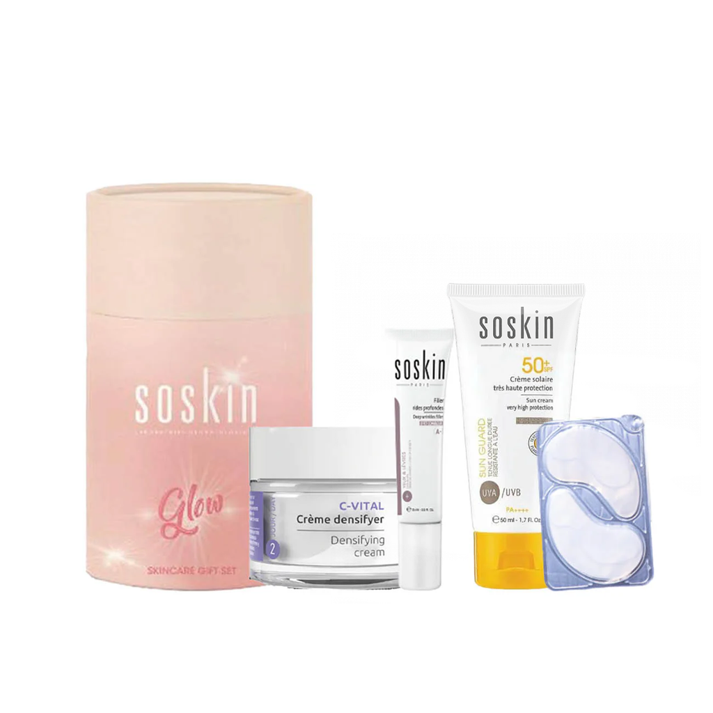 SOSKIN CREME DENSIFYER C-VITAL + SOSKIN FILLER RIDES PROFONDES +SOSKIN EYE PATCH X 1 and the SOSKIN FLUIDE SOLAIRE SPF50+ (Gift)
