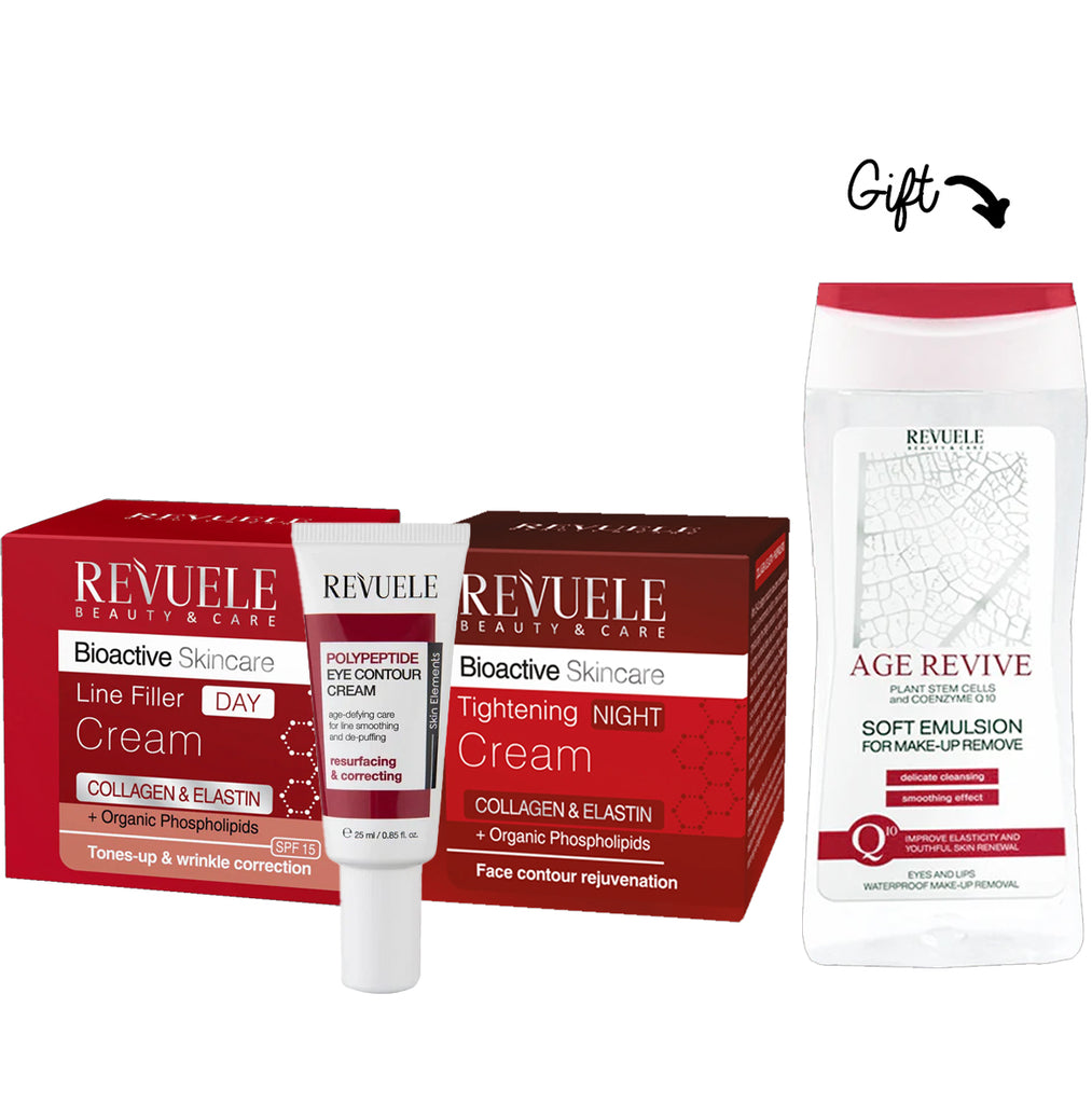 BUY Polypeptide Eye Contour Cream + Elastin Line Filler Day Cream + Elastin Tightening Night Cream GET Age Revive Makeup remover