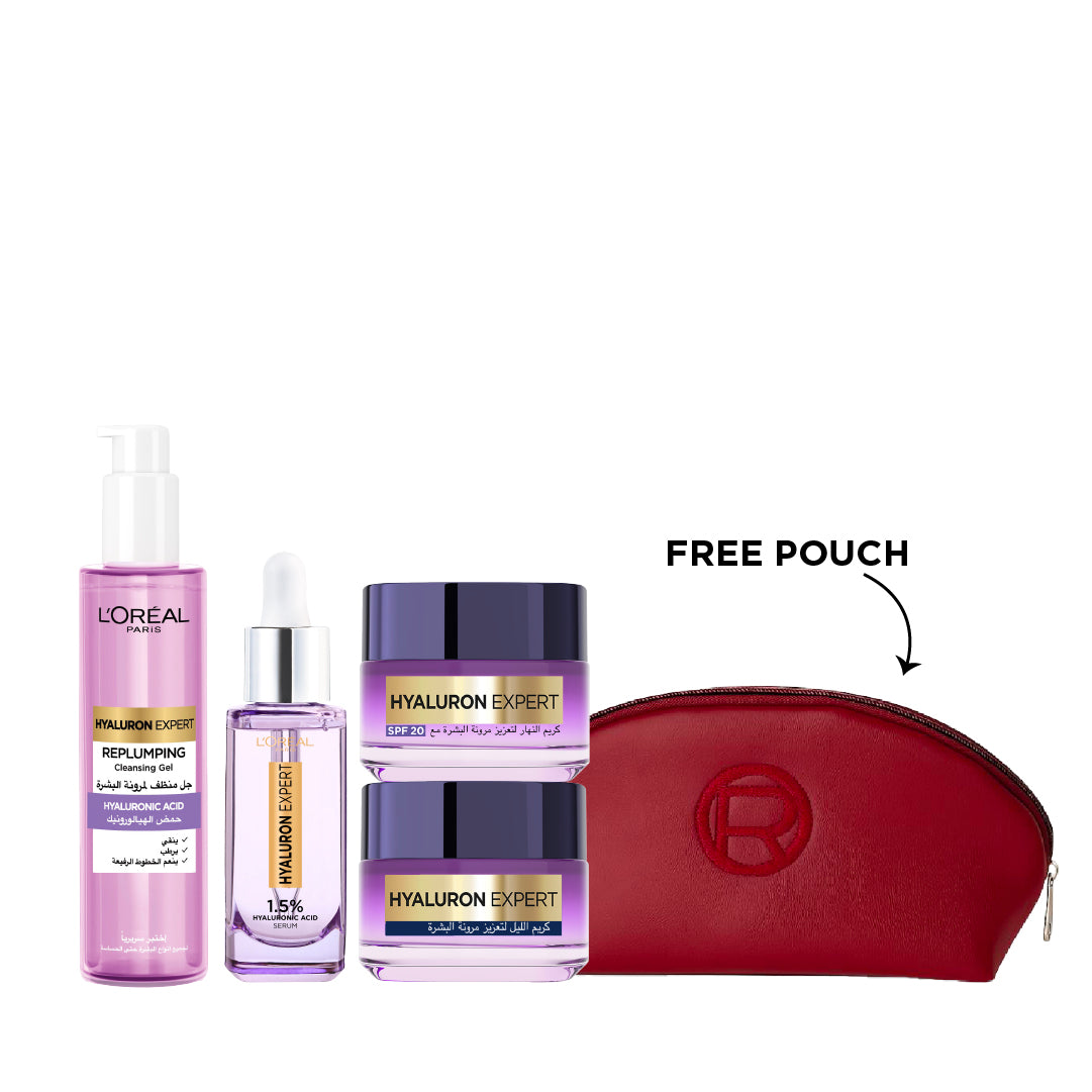 20% L'Oréal Paris Hyaluron Expert Wash + Serum + Day Cream + Night Cream + Free Pouch