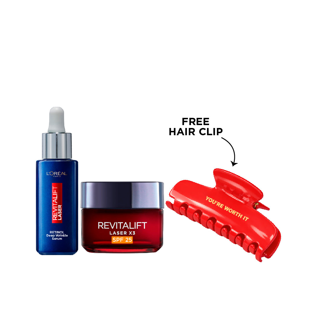 25% OFF Retinol Night Serum + Revitalift Laser X3 Night Cream 50ml + Hair Clip for Free