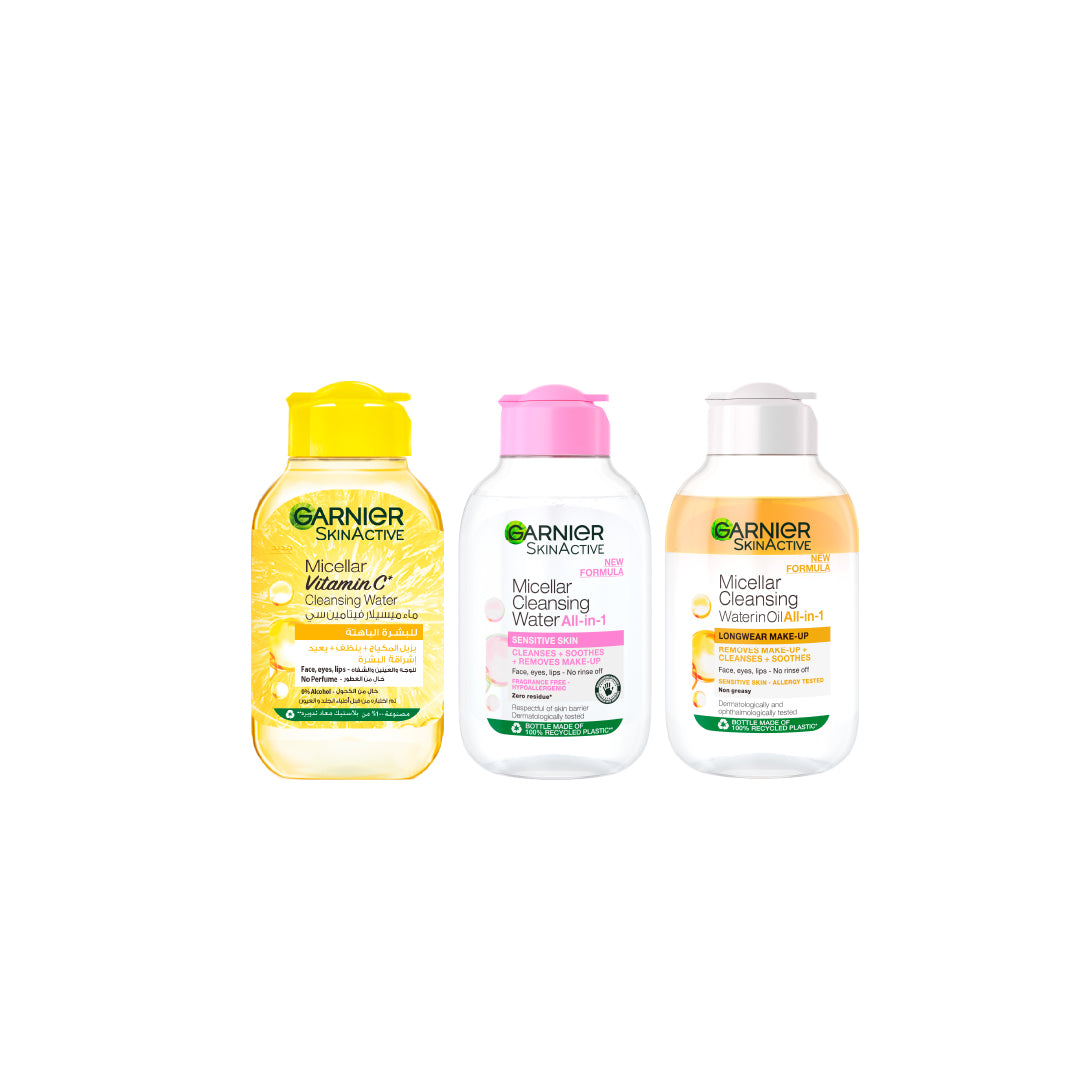 Garnier Micellar Oil-Infused Cleansing Water + Micellar Cleansing Water + Vitamin C Brightening Micellar Water (3 x 100 ml)