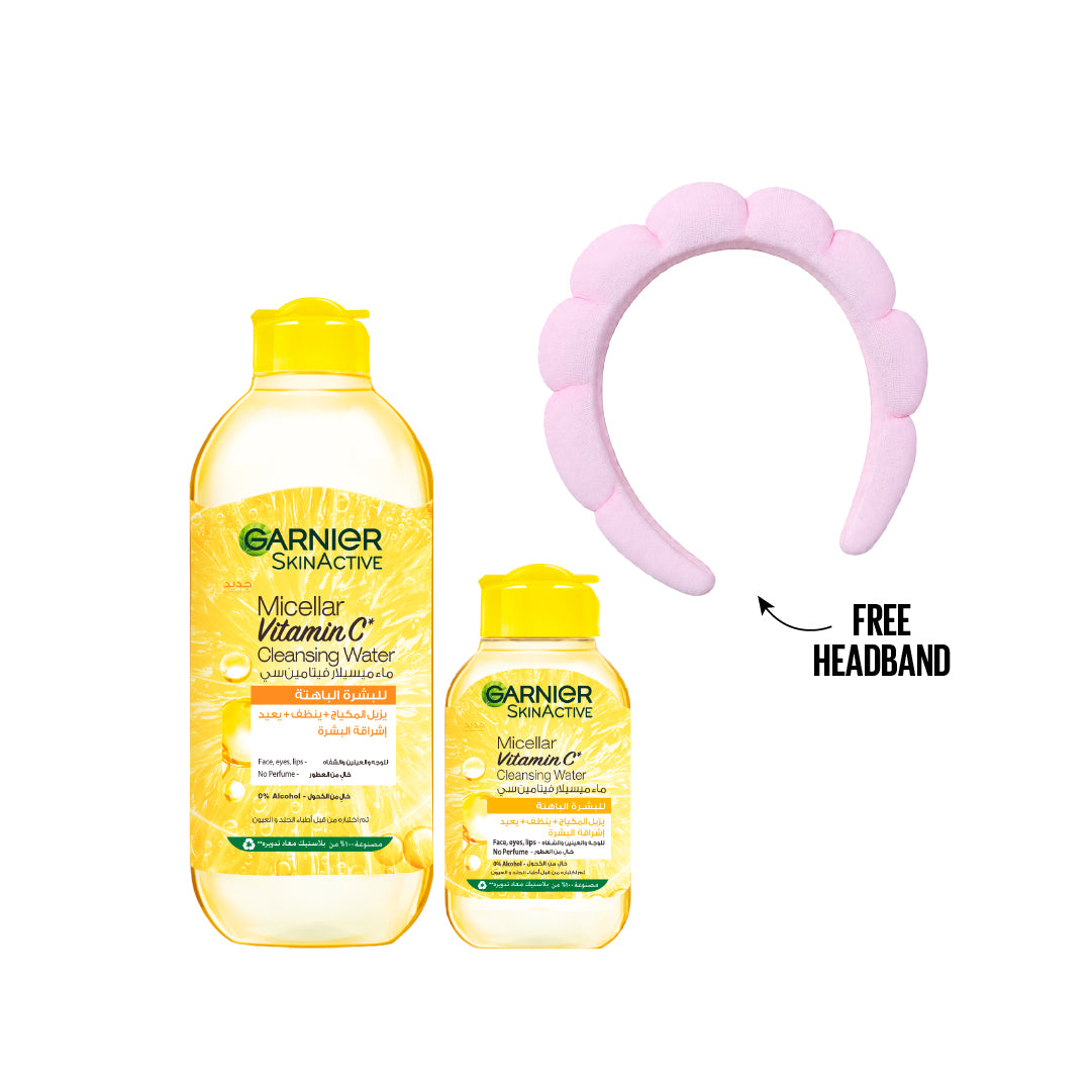 Garnier Micellar Vitamin C Brightening Micellar Water 400 ml + 100 ml + Pink Headband