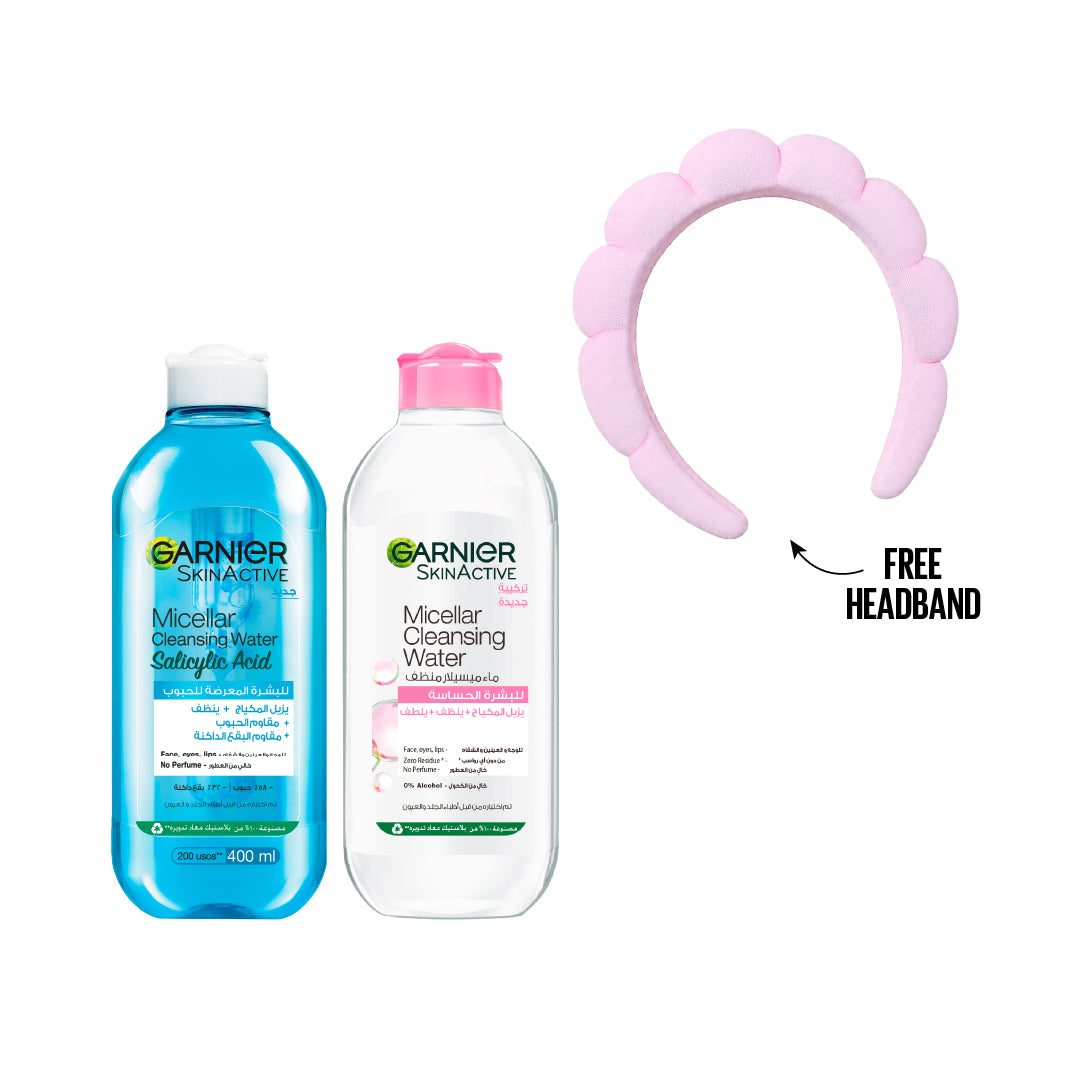 10 % OFF Micellar water Facial Cleanser 400 ml + Fast Clear Micellar Water with Salicylic Acid 400 ml + Pink Headand
