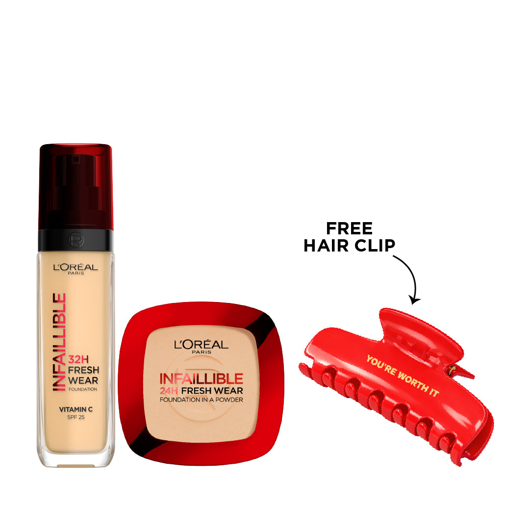 25% OFF Infallible 24H Fresh Wear Foundation + 24H FreshWear Foundation Powder + Hair Clip for Free